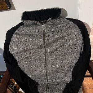 Banana republic Men's Black and Gray Full-Zip Sweater cotton and nylon large